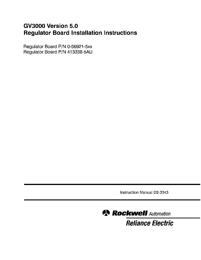 First Page Image of 0-56921-511AA GV3000 Version 5.0 Regulator Board Installation Instructions.pdf